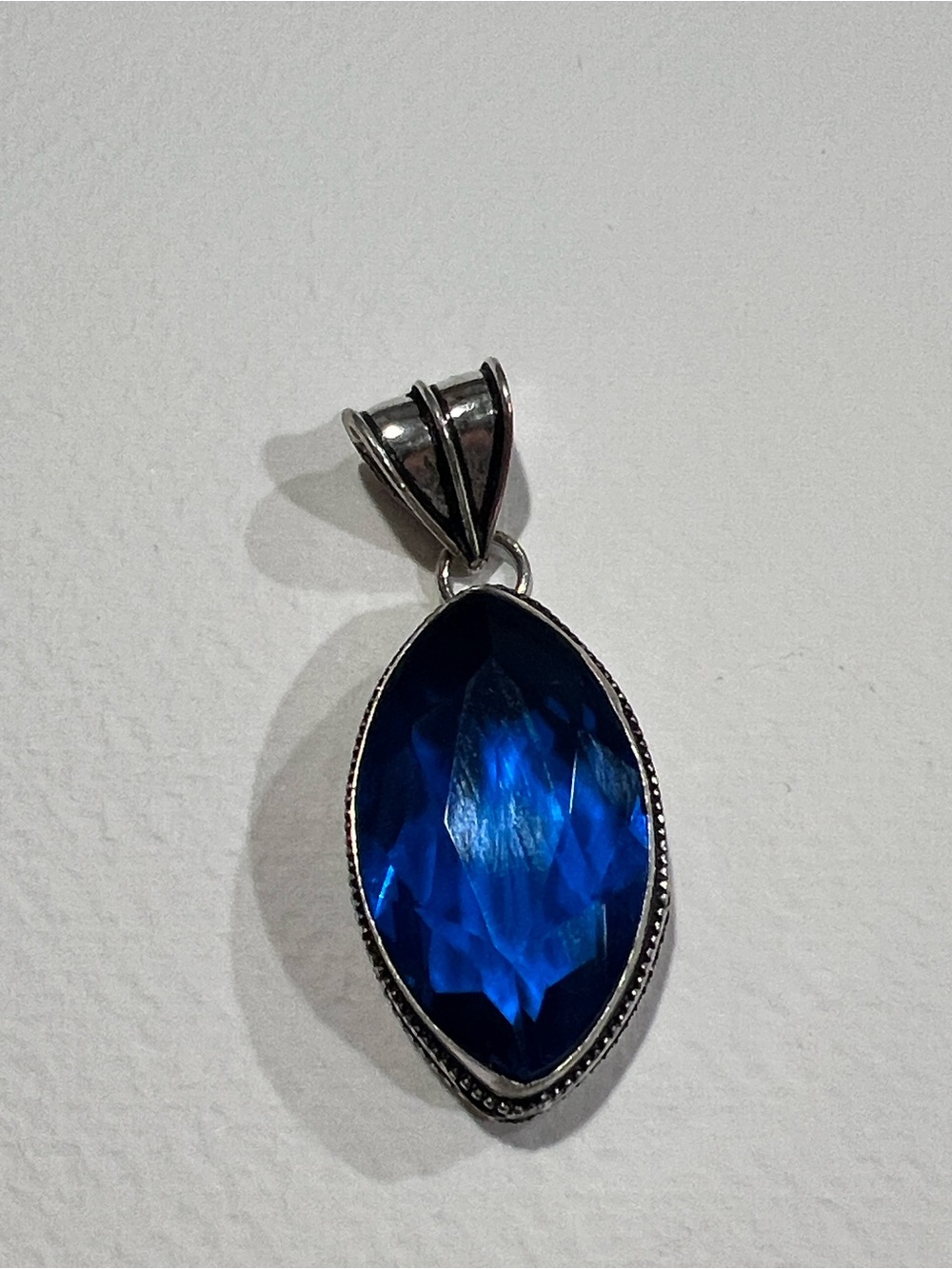Sterling Silver Blue Glass Marquise Pendant Necklace